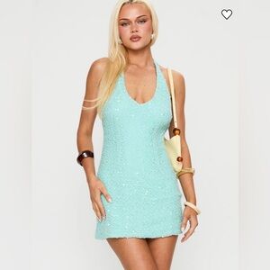 Princess Polly Natali Halter Mini Dress Blue Sequins